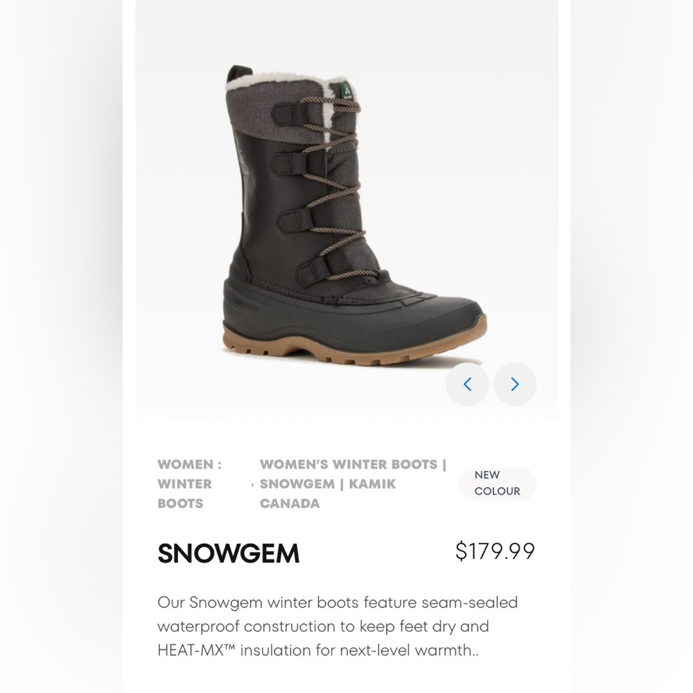 Brand new pair of Kamik Snowgem women’s boots size 10.